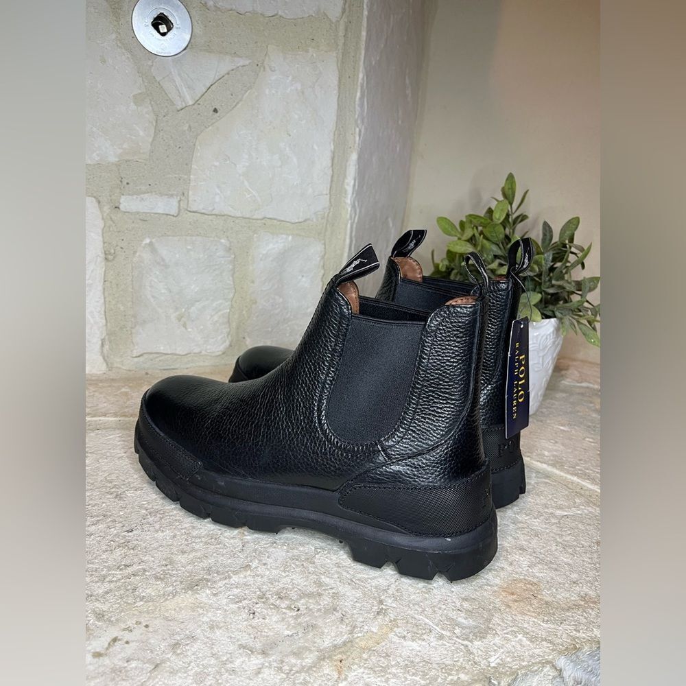 Polo Ralph Lauren Black Leather Oslo Chelsea Boots Sz 8 New - Picture 5 of 9